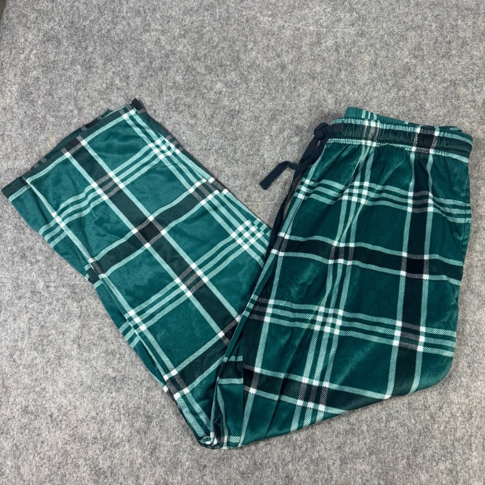 Original Penguin Mens Green Plaid Fleece Pajama Pants Lounge Sleepwear Large